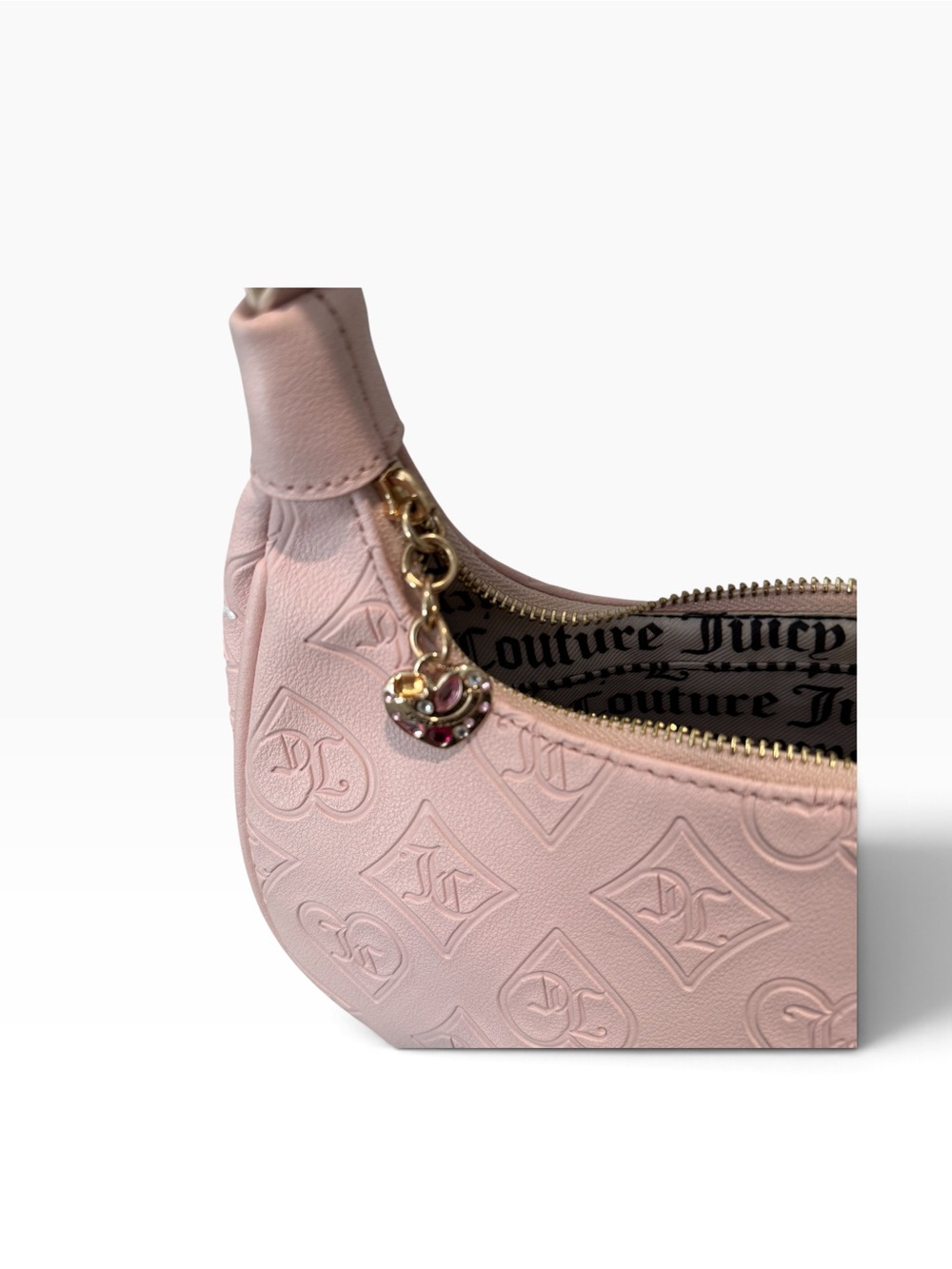 Juicy Coutre Pink hand held bag With Charms embellished hearts, zippered pocket - Picture 6 of 6